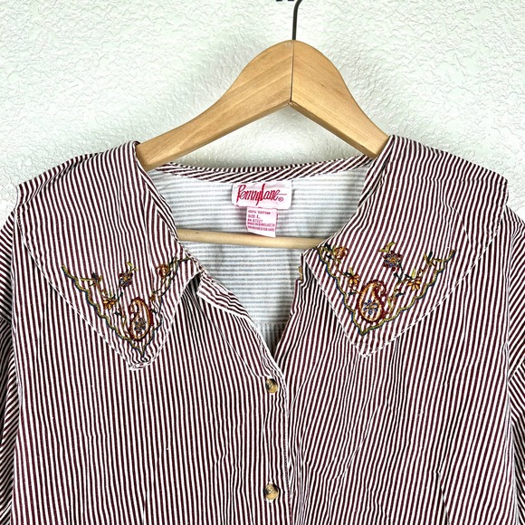 Vintage Pennylane Striped Embroidered Button Down Shirt - Picture 4 of 7